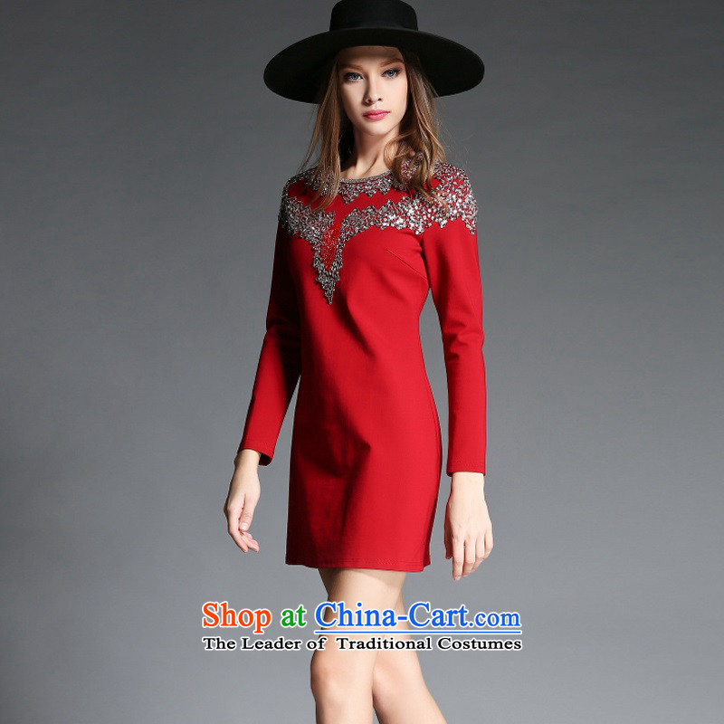 The OSCE Poetry Film 2015 autumn and winter new stylish heavy industry manually set Ju-won for video thin dress skirt Sau San temperament step dresses map color S, Europe (oushiying poem) , , , shopping on the Internet