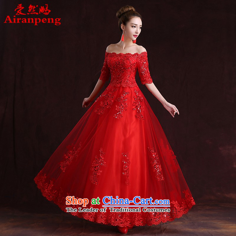 Red marriages Annual Dinner of the bows services show moderator fluoroscopy long-sleeved wedding dresses 388 4 L