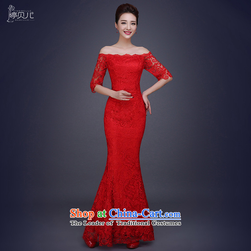Beverly Ting bride bows services 2015 new autumn long word shoulder crowsfoot dress winter red dress red XXL marriage