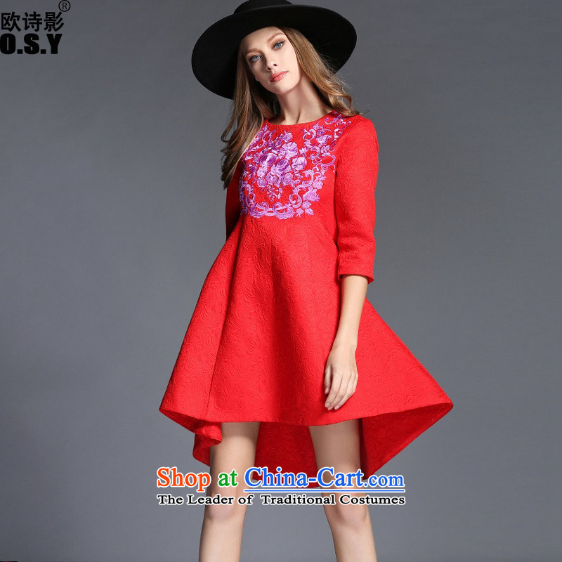 The OSCE Poetry Film 2015 autumn and winter new women's dresses temperament Sau San wedding banquet evening dress bridesmaid to marry heavy industry embroidered dress bride dovetail redS