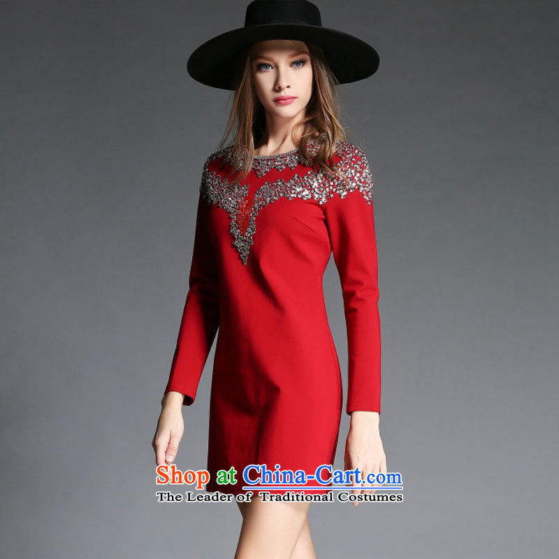 Caynova2015 autumn and winter new stylish heavy industry manually set the Pearl River Delta Sau San round-neck collar video thin red dress s,caynova,,, shopping on the Internet