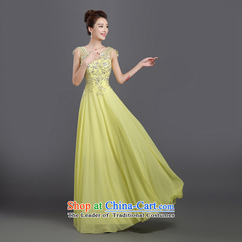 Bridesmaid dress 2015 new long banquet will bridesmaid service, bows to dress summer light yellow shirt with the adapter according to s, shopping on the Internet has been pressed.