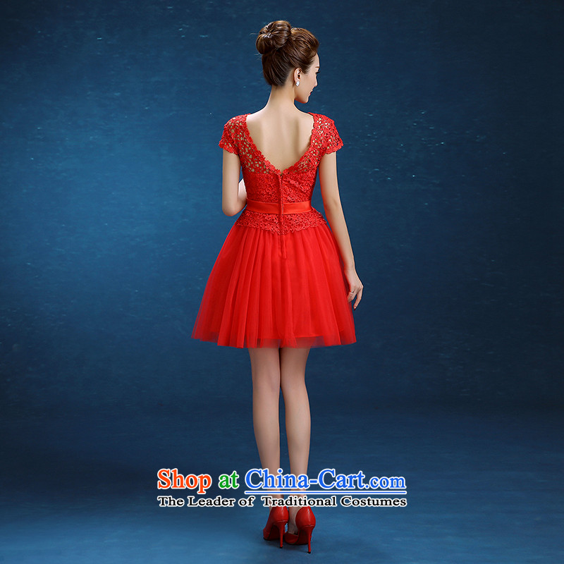 Rain-sang yi 2015 married women with new Wedding Dress Short of bows larger lace video thin red bridesmaid small red XXL, LF233 dress rain still Yi shopping on the Internet has been pressed.