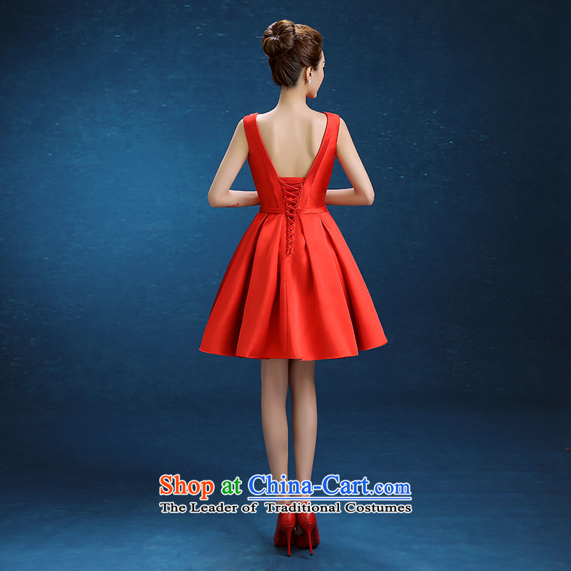 Rain-sang yi 2015 married women with new Wedding Dress Short of a field shoulder red bridesmaid small dress uniform LF232 bows red XL, rain is yi , , , shopping on the Internet