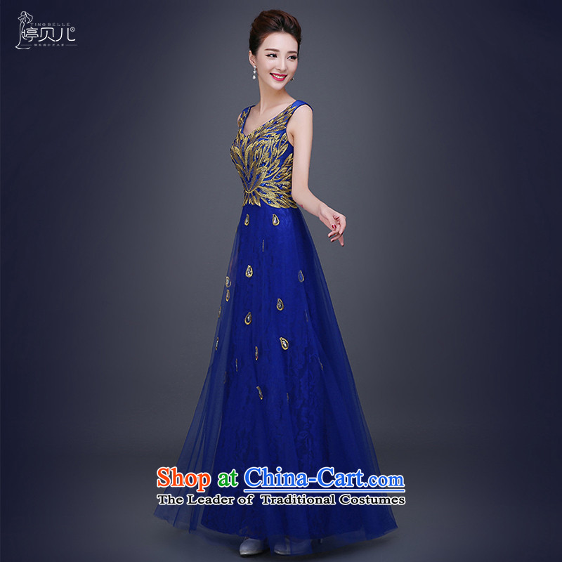 Beverly Ting 2015 Blue shoulders v-neck banquet evening dresses long new winter moderator night decorated Wedding tailor autumn blue , Beverly (tingbeier ting) , , , shopping on the Internet
