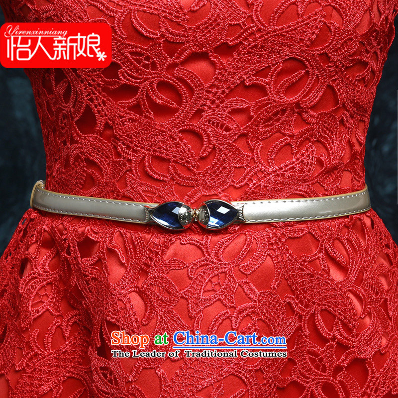 Service Bridal autumn 2015 followed the new red lace wedding dress short of the betrothal small dress dresses red , L, pleasant Sau San bride shopping on the Internet has been pressed.