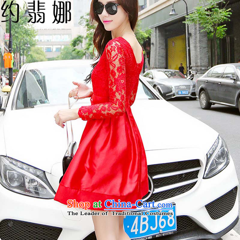 The 2015 autumn Jadeite Jade about women lace stitching of lap Sau San Korean bon bon skirt long-sleeved daily dress dresses 979 red XXL, approximately eight of the , , , shopping on the Internet