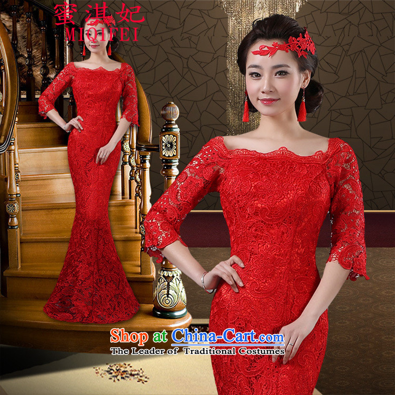 Honey Qi princess of autumn and winter 2015 new marriage Sau San crowsfoot long bride bows services word red qipao gown female RED M, shoulder honey Qi Princess MIQIFEI) , , , shopping on the Internet