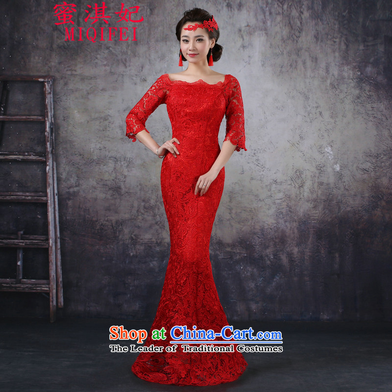 Honey Qi princess of autumn and winter 2015 new marriage Sau San crowsfoot long bride bows services word red qipao gown female RED M, shoulder honey Qi Princess MIQIFEI) , , , shopping on the Internet