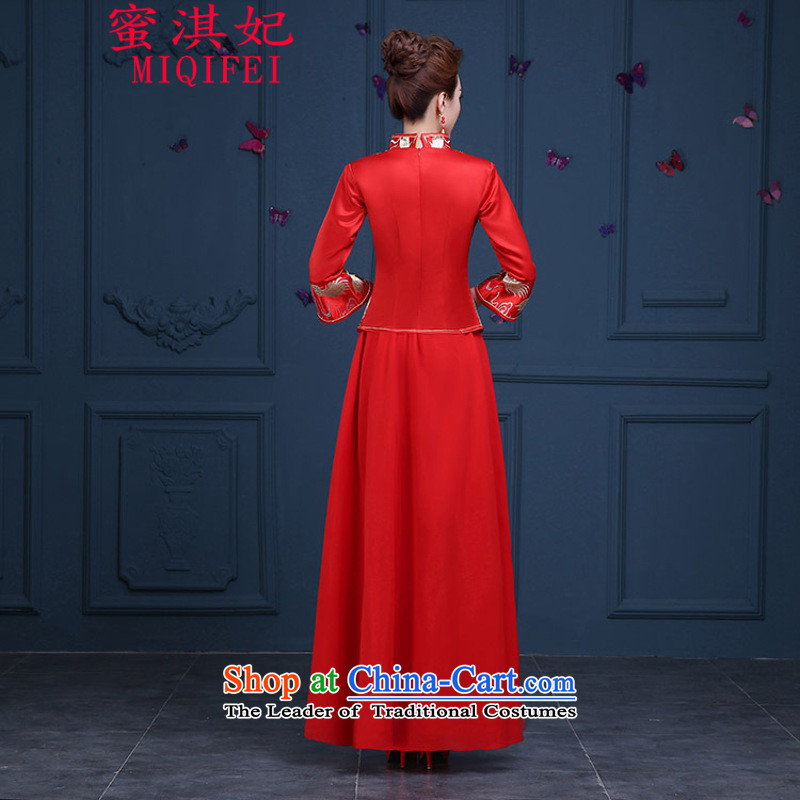 Honey Qi princess of autumn and winter 2015 New Chinese style wedding services wo brides Soo-embroidered dress marriage dragon use autumn and winter long red long-sleeved red S, honey qi qipao princess MIQIFEI) , , , shopping on the Internet