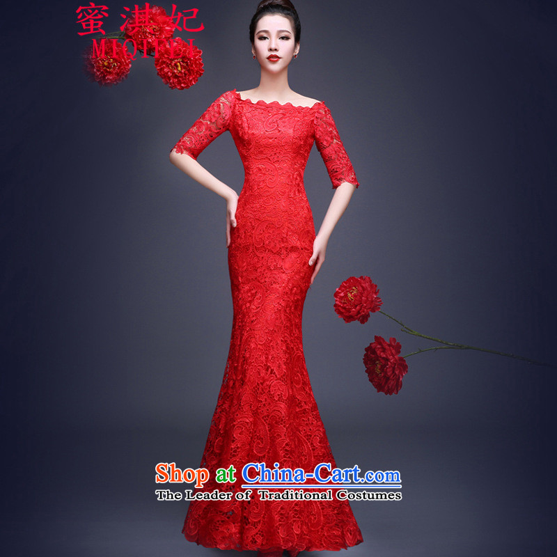 Honey Qi princess of autumn and winter 2015 new bride bows services crowsfoot long gown lace a shoulder red dress field cheongsam dress RED M, marriage honey Qi Princess MIQIFEI) , , , shopping on the Internet