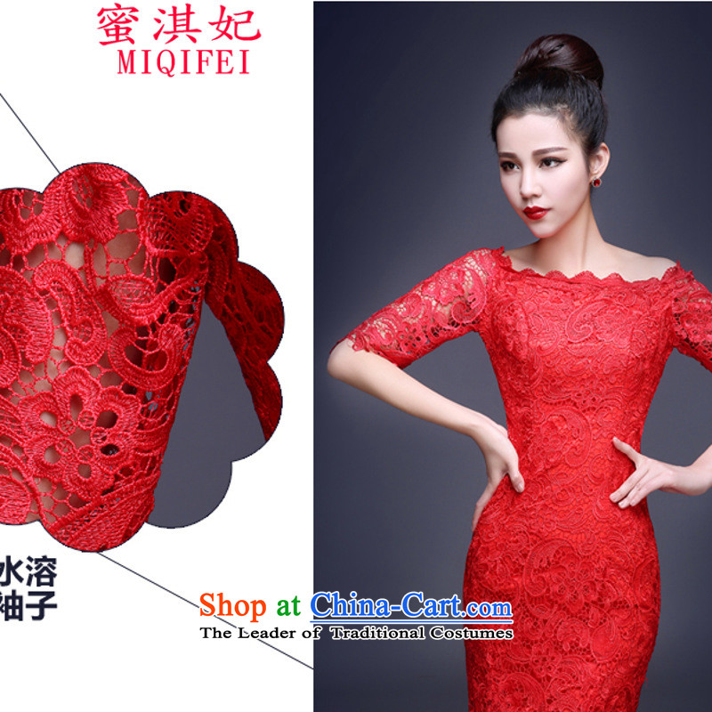 Honey Qi princess of autumn and winter 2015 new bride bows services crowsfoot long gown lace a shoulder red dress field cheongsam dress RED M, marriage honey Qi Princess MIQIFEI) , , , shopping on the Internet