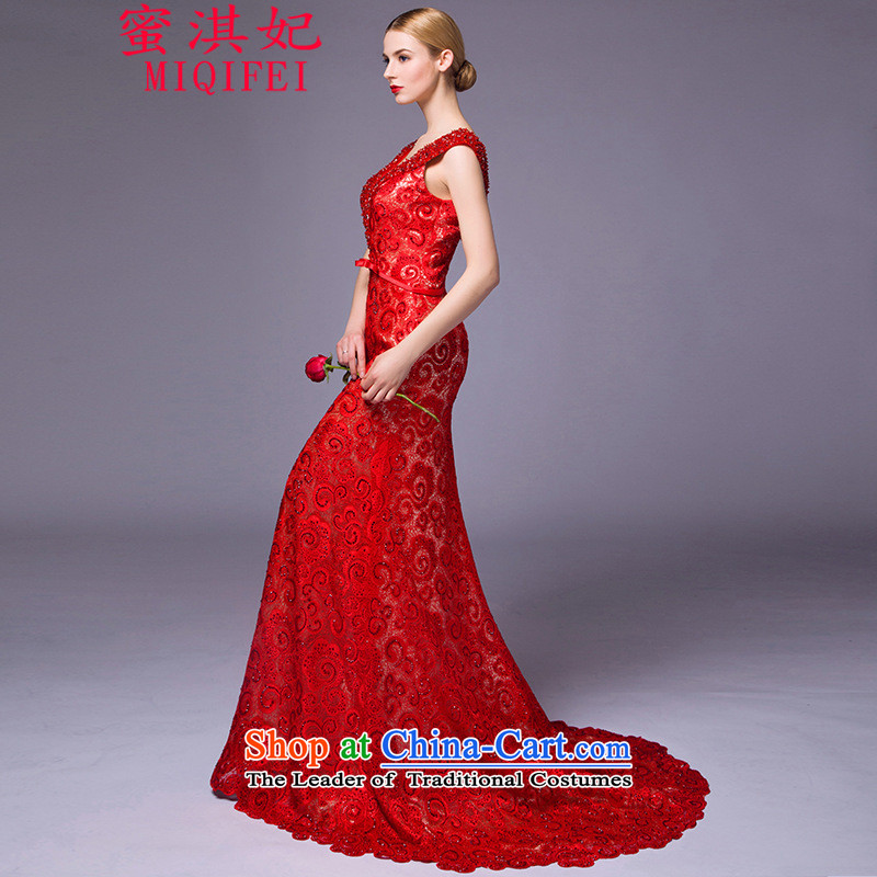 Honey Qi princess of autumn and winter 2015 New Europe and the upscale dress autumn and winter new bride crowsfoot red lace dinner dress red spot foreign trade 10 yards, honey Qi Princess MIQIFEI) , , , shopping on the Internet
