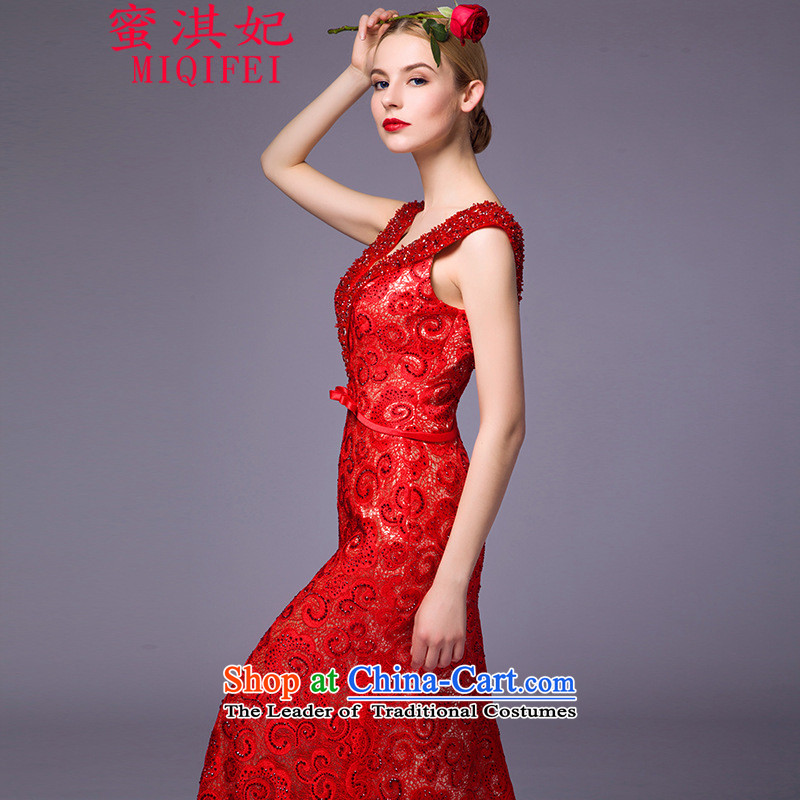 Honey Qi princess of autumn and winter 2015 New Europe and the upscale dress autumn and winter new bride crowsfoot red lace dinner dress red spot foreign trade 10 yards, honey Qi Princess MIQIFEI) , , , shopping on the Internet