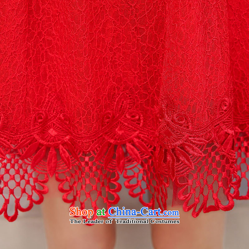 2015 Autumn and Winter Ms. new large red round-neck collar long-sleeved bridal dresses video thin lace Sau San long-sleeved engraving bride skirts temperament gentlewoman bows services 1 red L,uyuk,,, shopping on the Internet