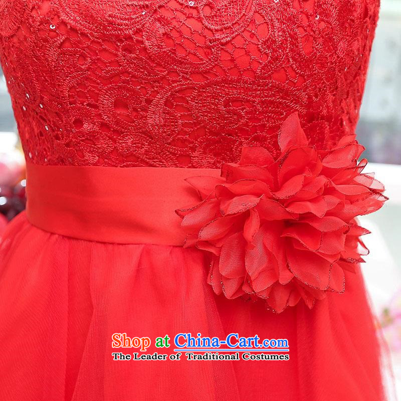 Upscale dress large red wedding dresses etiquette dress single shoulder strap lace bon bon skirt long tail princess skirt 2015 Summer new apricot L,uyuk,,, shopping on the Internet