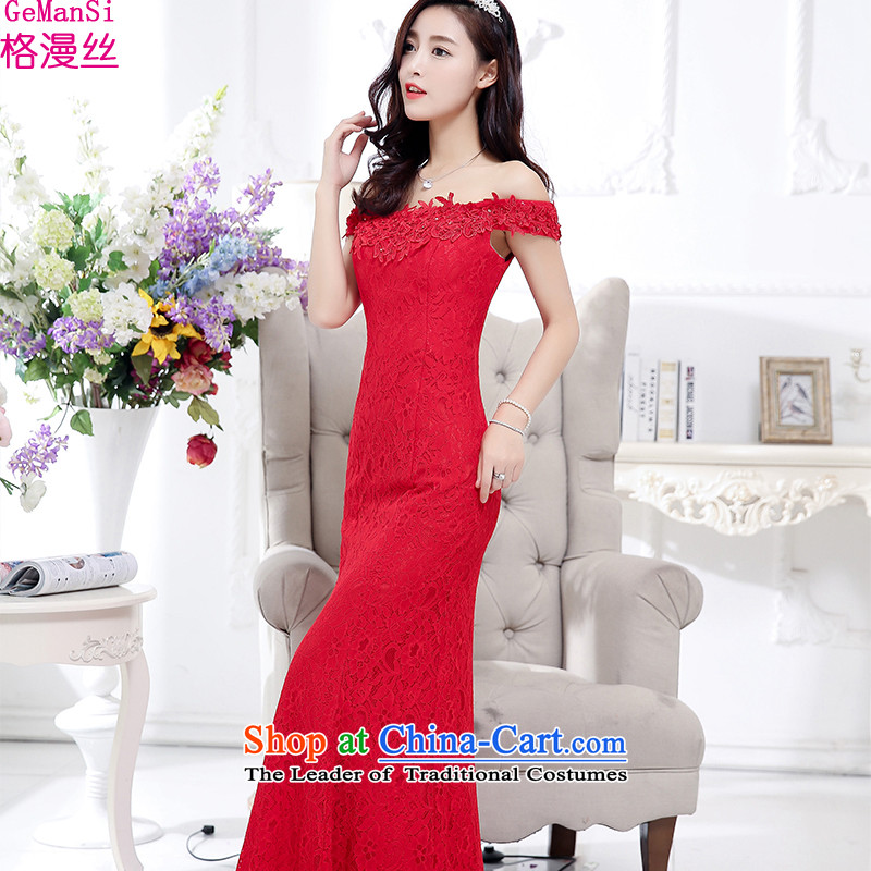 In?spring and autumn 2015 GEMANSI population spread new bride wedding dress bows to red word crowsfoot dress shoulder straps long evening dresses red?L