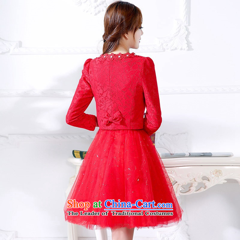 The 2015 autumn and winter Ms. new large red two kits in long bridal dresses bon bon skirt thin dress Sau San video banquet service will serve a drink 1 red XL,UYUK,,, shopping on the Internet