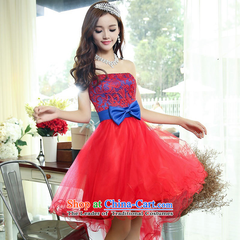 2015 Autumn and Winter Ms. candy colored new anointed chest lace bridal dresses evening dresses Sau San video bridesmaid service banquet thin performances dress sweet princess skirt 1 red blue XL,UYUK,,, shopping on the Internet