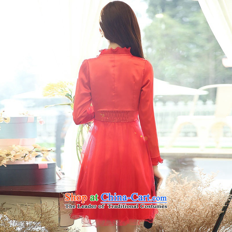2015 Autumn and Winter Ms. new large red two kits strap bridal dresses Sau San video thin recite bridal dresses lace round-neck collar small jacket dress1 Image Color XXXL,UYUK,,, shopping on the Internet