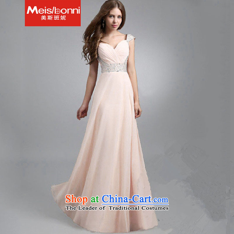 The United States,?Europe and the new 2015 Connie stylish pearl stitching long skirt evening dress 5SJY pink?M