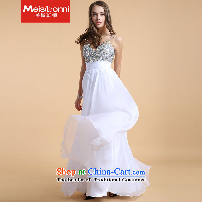 The United States,?Europe and the new 2015 Connie stylish pearl stitching V-neck and sexy long skirt suits evening dresses long skirt white?S