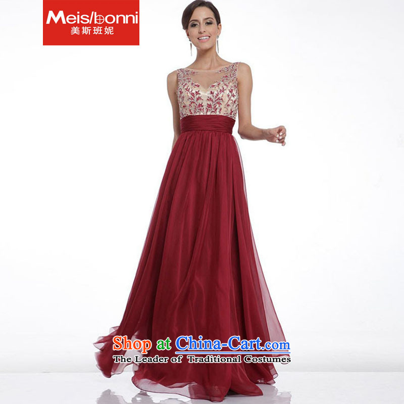 The United States, Europe and the new 2015 Connie solid color embroidery Foutune of sexy back large dresses dress long skirt 5CLY wine red L