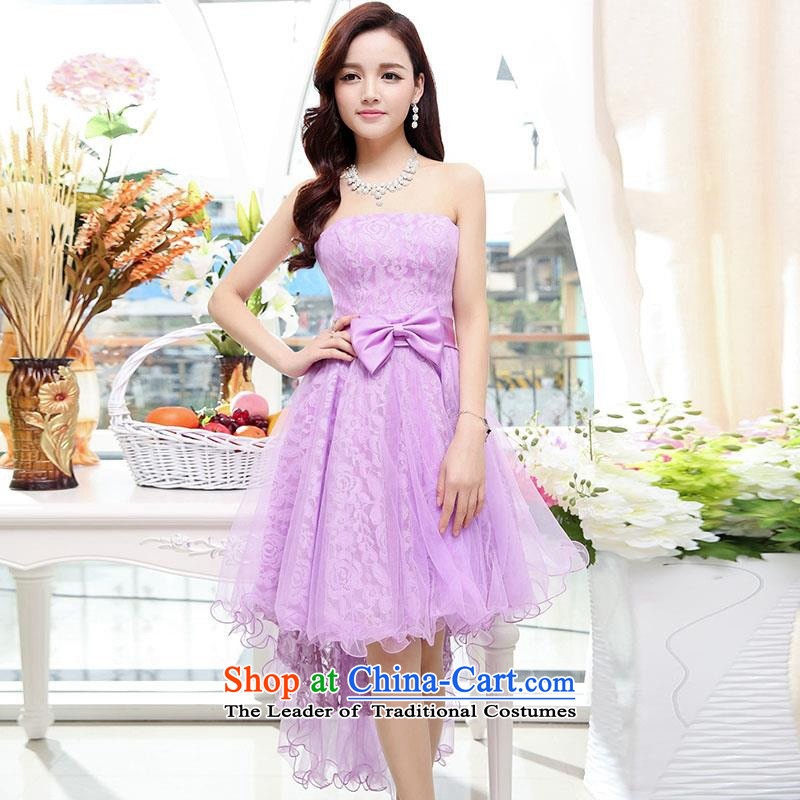 Upscale dress2015 Summer new anointed chest dresses Dress Short long after the former bon bon skirt wrapped scoops gentlewoman wedding dress in Long PurpleS