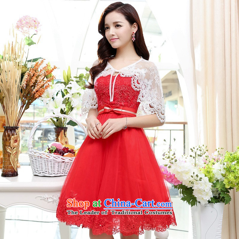 Upscale dress wiping the chest dresses dress Summer 2015 new wrapped chest lace bon bon skirt bridesmaid princess skirt banquet wedding dress red L