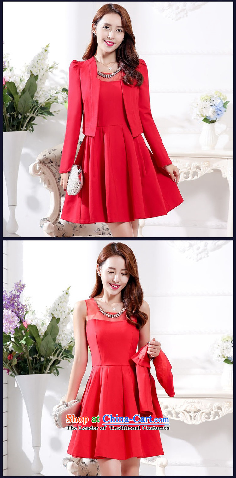 2015 Autumn and Winter Ms. new large red in the medium to long term of European root of two kits bridal dresses video thin banquet service 