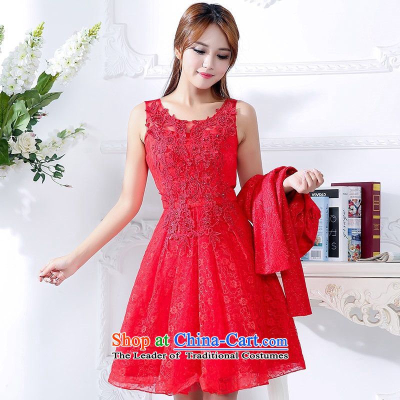 2015 Autumn and winter new women's large red long two kits bridal dresses Sau San video thin princess wedding dress jacket temperament dresses bows services 1 RED?M