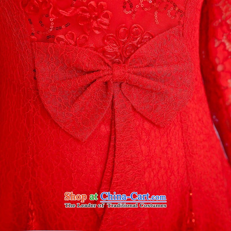 2015 Autumn and Winter Ms. new waves of sexy V-Neck long-sleeved red bridal dresses dress Sau San foutune bow tie bows to the Princess Bride Skirts 1 red XXL,UYUK,,, shopping on the Internet