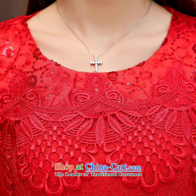 2015 Autumn and Winter Ms. new large red round-neck collar long-sleeved bridal dresses video thin lace Sau San long-sleeved engraving bride skirts temperament gentlewoman bows services 1 red XL,UYUK,,, shopping on the Internet