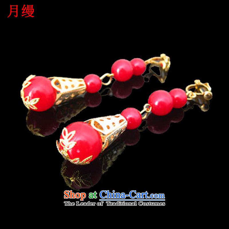 As brides on earrings red Chinese ears pierced Jewelry marry cheongsam classical longfeng use agate earrings ancient accessories Red pearl