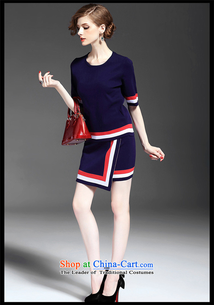 Maria di America  2015 MARDILE autumn new drop needle striped stitching knocked color and half short-sleeved package skirt two kits blue S picture, prices, brand platters! The elections are supplied in the national character of distribution, so action, buy now enjoy more preferential! As soon as possible.