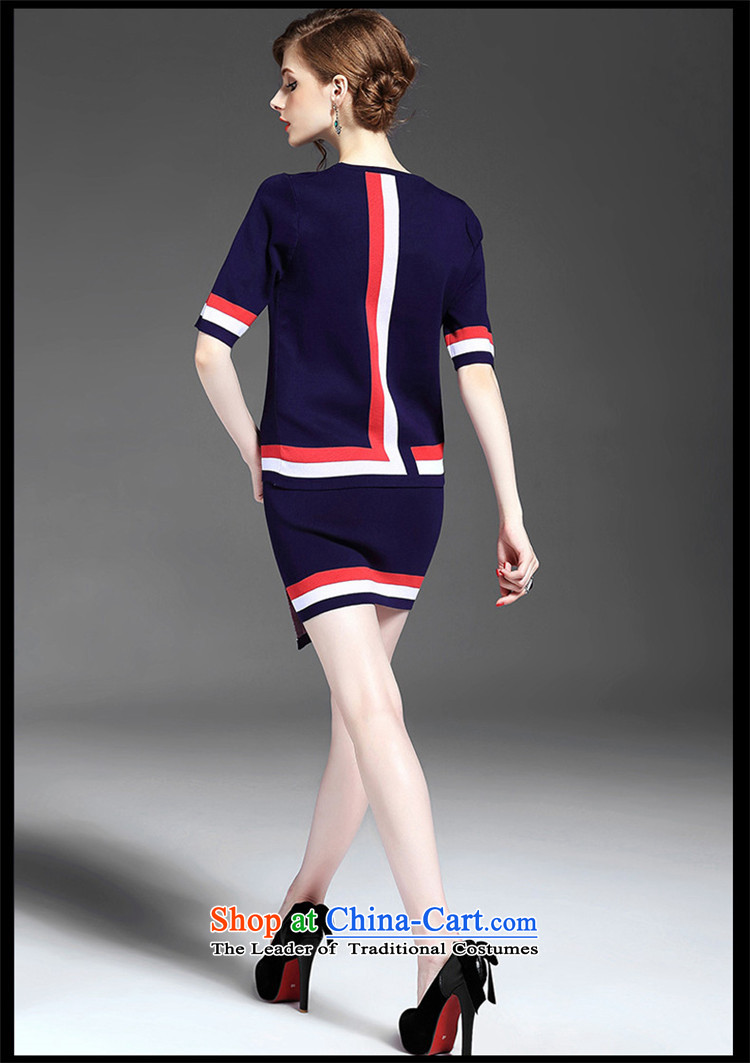 Maria di America  2015 MARDILE autumn new drop needle striped stitching knocked color and half short-sleeved package skirt two kits blue S picture, prices, brand platters! The elections are supplied in the national character of distribution, so action, buy now enjoy more preferential! As soon as possible.