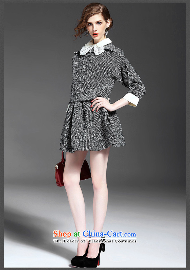 Maria di America 2015 MARDILE new round-neck collar Bow Tie 7 coarse wool terylene cuff jacket temperament body short skirt kit gray M picture, prices, brand platters! The elections are supplied in the national character of distribution, so action, buy now enjoy more preferential! As soon as possible.
