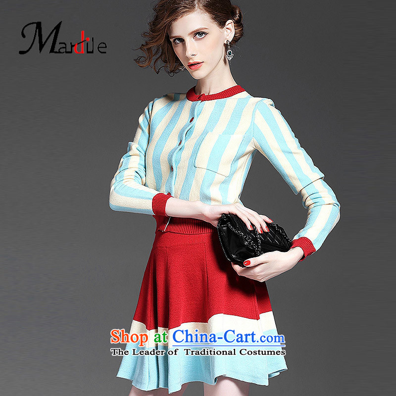 Maria di America MARDILE 2015 round-neck collar long-sleeved Knitted Shirt streaks female stylish fall inside the light blue skirt Mr Dagnall Princess S (MARDILE) , , , shopping on the Internet