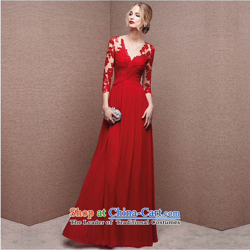 Pure Love bamboo yarn upscale 2015 autumn and winter new stylish long-sleeved red slotted shoulder bride wedding dress long drink service evening dress red S picture, prices, brand platters! The elections are supplied in the national character of distribution, so action, buy now enjoy more preferential! As soon as possible.