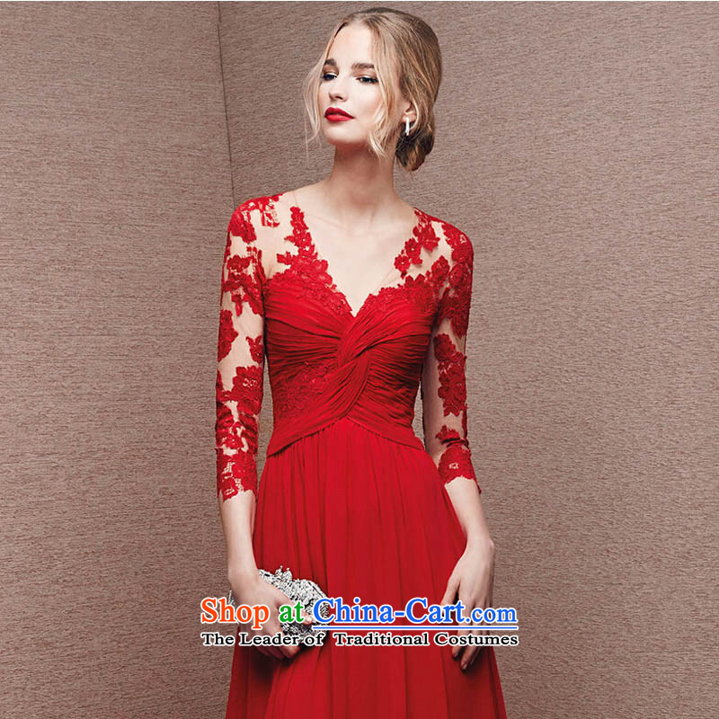 Pure Love bamboo yarn upscale 2015 autumn and winter new stylish long-sleeved red slotted shoulder bride wedding dress long drink service evening dress red S plain love bamboo yarn , , , shopping on the Internet