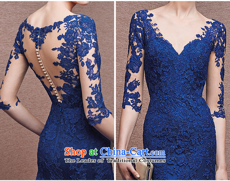 2015 Autumn and winter new stylish lace long-sleeved deep V-Neck evening dress long evening banquet larger bows to the Blue Photo, prices, S brand platters! The elections are supplied in the national character of distribution, so action, buy now enjoy more preferential! As soon as possible.