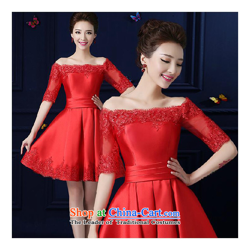 On the following new paragraph 2015 autumn and winter evening dresses marriage bows services word bride shoulder, Sau San banquet dresses short moderator dresses female satin back to door service from risk, champagne color , , , shopping on the Internet