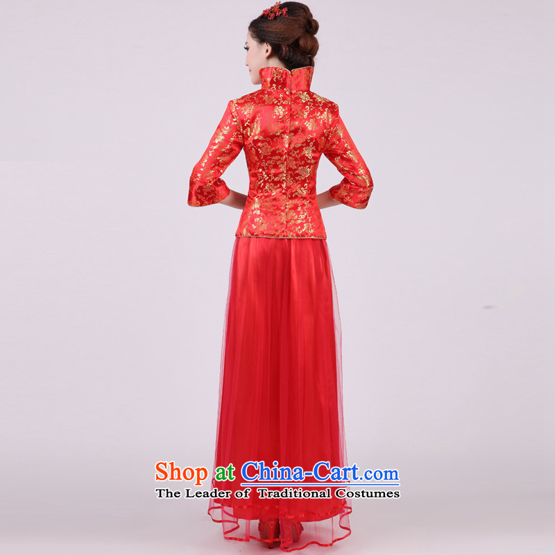 2015 new retro red autumn and winter load bride wedding dress long sleeved qipao toasting champagne 7 services according to the Swedish Red, l (YILAINA) , , , shopping on the Internet