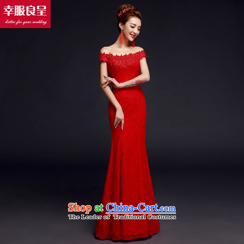 The privilege of serving-leung bows services new 2015 Red bride with a wedding dress field to align the shoulder evening dresses crowsfoot red -leung to honor 2XL, shopping on the Internet has been pressed.