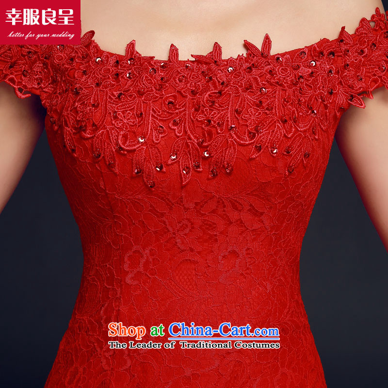 The privilege of serving-leung bows services new 2015 Red bride with a wedding dress field to align the shoulder evening dresses crowsfoot red -leung to honor 2XL, shopping on the Internet has been pressed.