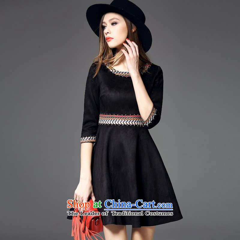 The OSCE Poetry Film 2015 autumn and winter new women's heavy industry staples pearl embroidery suede 7 cuff dress dresses red door onto bows bridesmaid at black S, Europe Services (oushiying poem) , , , shopping on the Internet