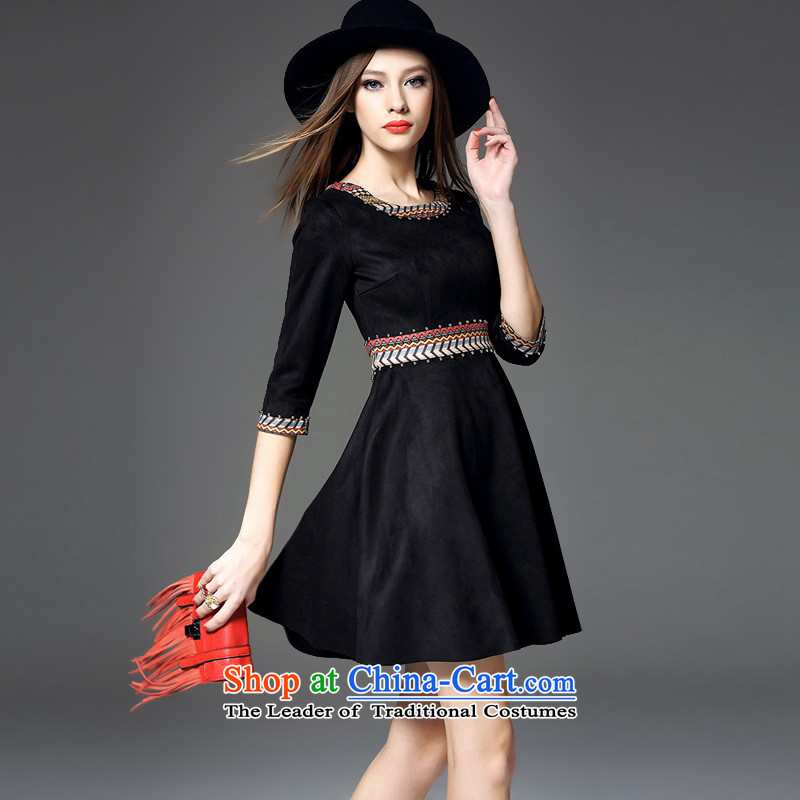 The OSCE Poetry Film 2015 autumn and winter new women's heavy industry staples pearl embroidery suede 7 cuff dress dresses red door onto bows bridesmaid at black S, Europe Services (oushiying poem) , , , shopping on the Internet