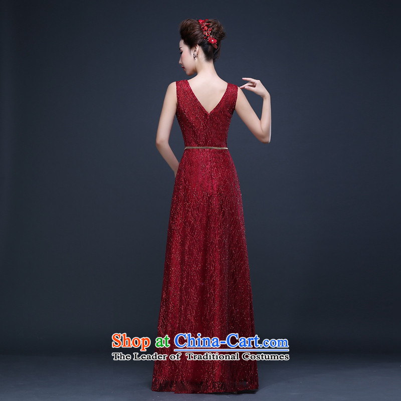 Evening dress long bride bows services 2015 autumn and winter new dresses dark red V-neck , L, hundreds of Ming products , , , shopping on the Internet