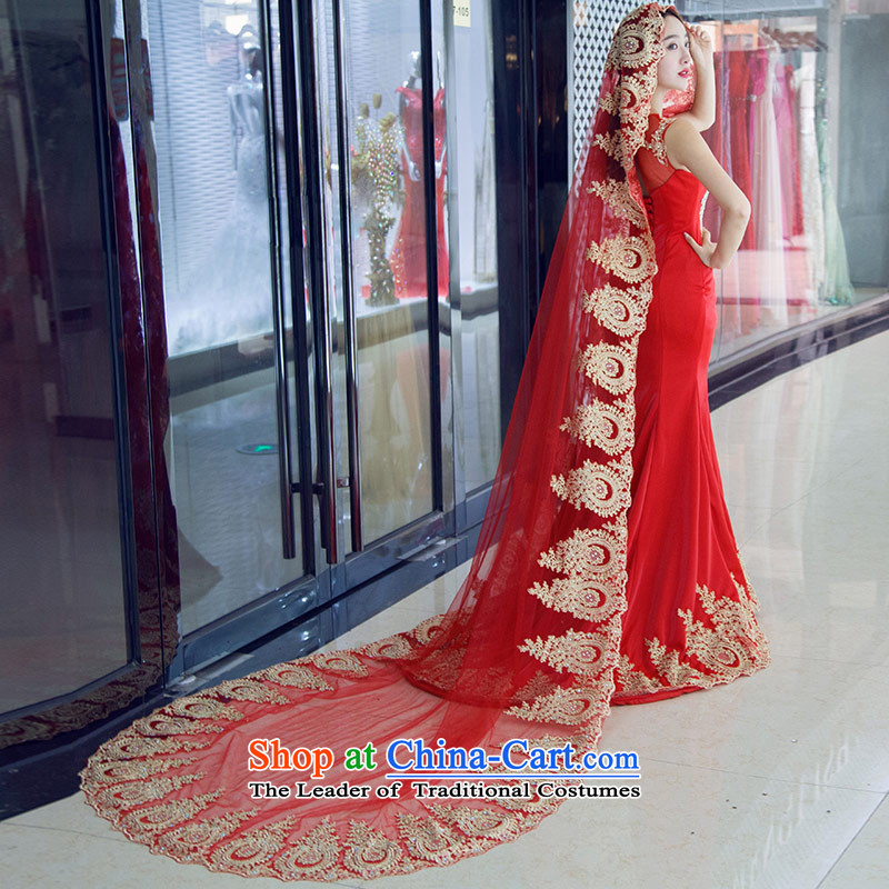 Love of the overcharged new Word 2015 stylish and elegant shoulder embroidery large red tie romantic crowsfoot large tail dress marriages bows service banquet night red tail with head yarn , L, love of the overcharged shopping on the Internet has been pressed.