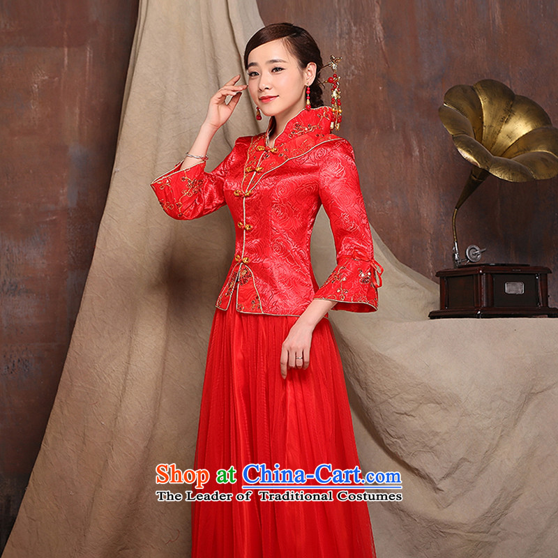 2015 new red autumn and winter load bride wedding dress long improved qipao bows service wedding dress red xl, in accordance with the Lena (YILAINA) , , , shopping on the Internet